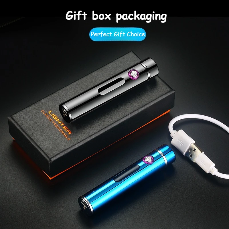 Фото Длинная USB-электронная зажигалка с дисплеем батареи, перезаряжаемая зажигалка, прикуриватель с двойной дугой, портативный аксессуар для сигарет №2