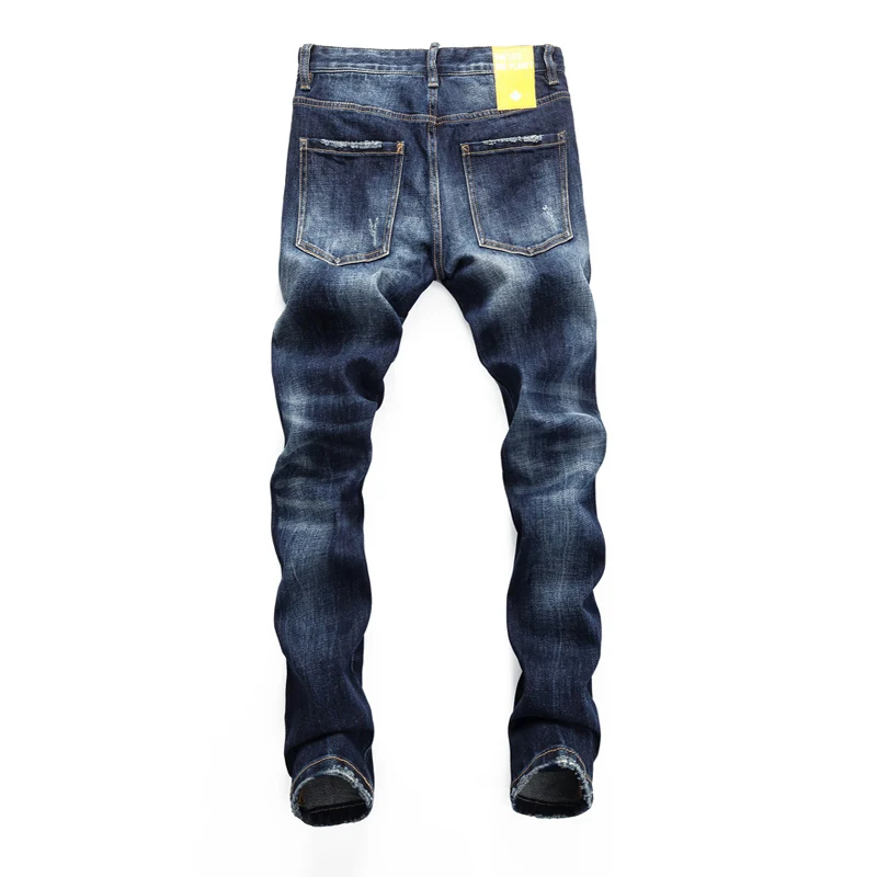 Street Fashion Men Jeans Retro Blue Elastic Slim Fit Ripped Jeans Men Trousers High Quality Vintage Designer Brand Pants Hombre