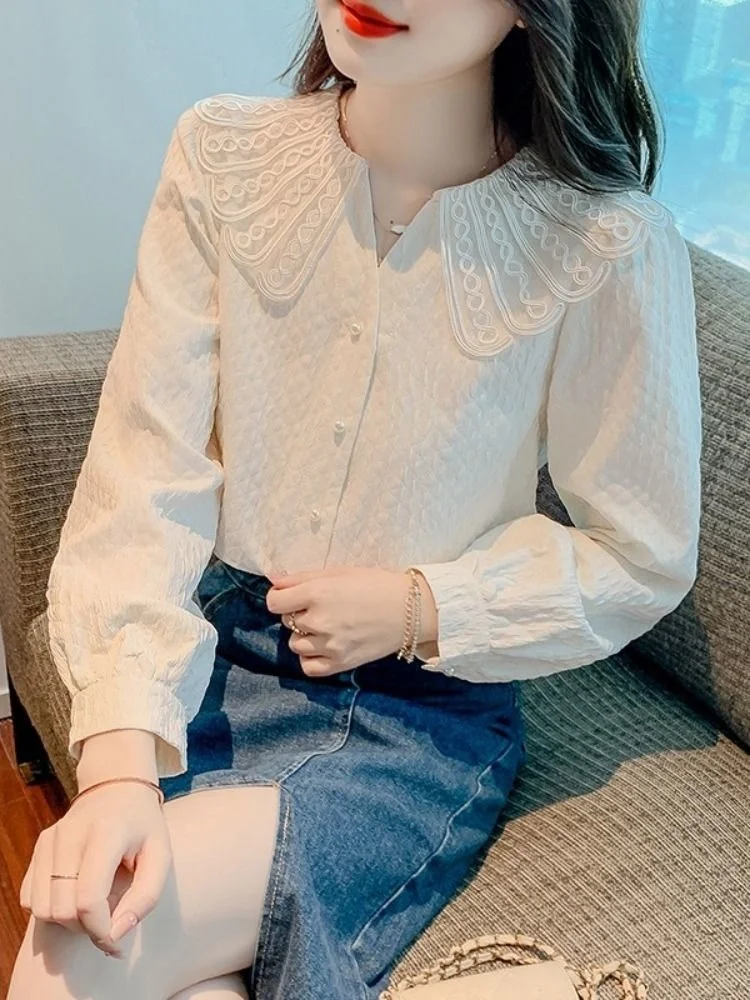 Женская блузка с длинным рукавом и воротником-стойкой