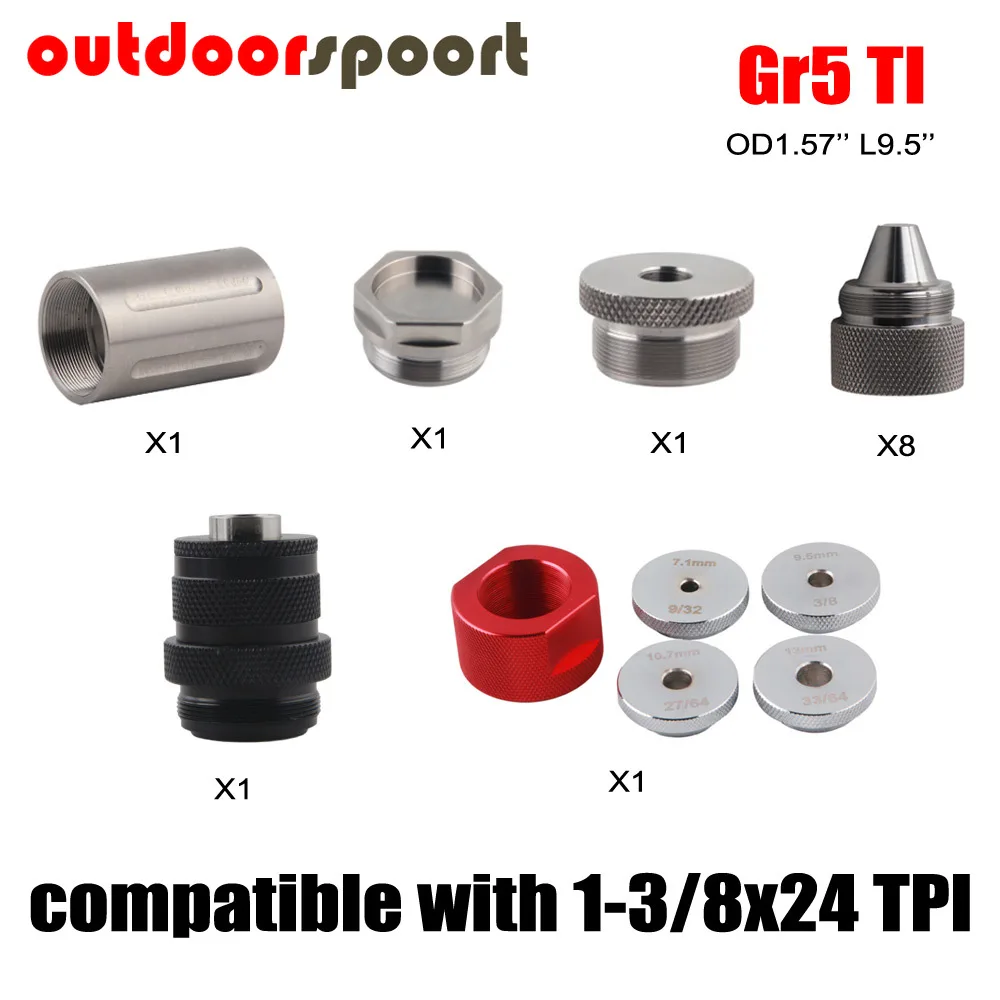 

9.5''L 1.57''OD Titanium Modular screw kits 1.375x24TPI thread cup 1/2x28 end cap JIG 1.375-24TPI 5/8-24 booster