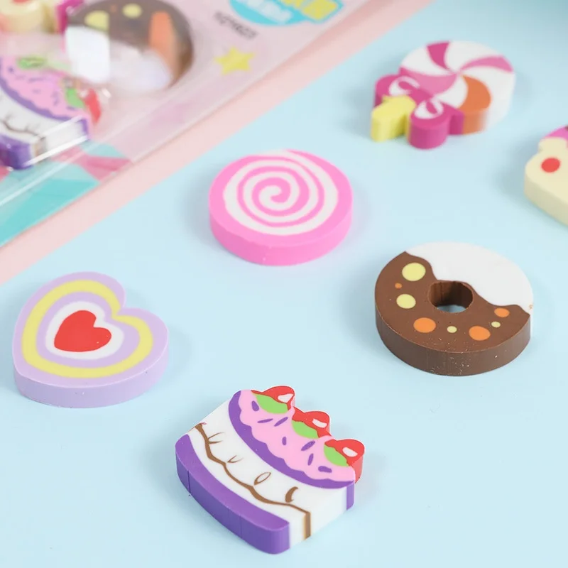 

6Pcs/Set Eraser Happy Cake Series Dessert Little Girl Cute Creative Stationery Cartoon Shape Rubber School Supplies Wholesale