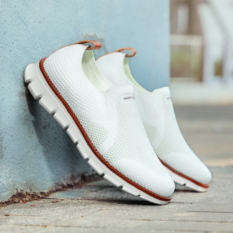 

Misalwa Black Summer Knit Mesh Men Sneakers Outdoor Slip-on Anti-skid Men Loafers 2022 White Men Moccasins Lightweight Man Flats