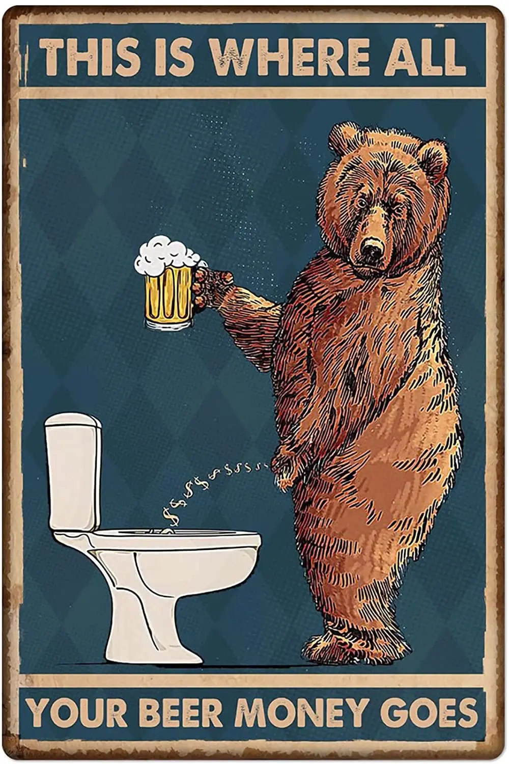 

Забавная Новинка жестяной знак Медведь Пиво Туалет знак деревенский Ретро настенный знак для Дома кухни бара комнаты