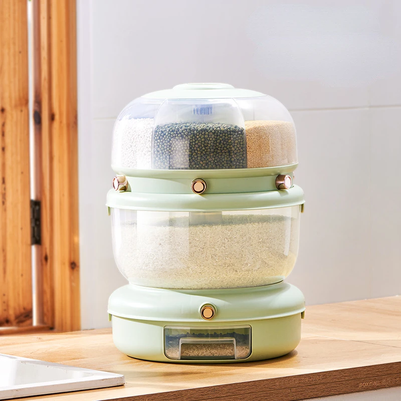 

Light Luxury Separation Cereals Storage Jars Rotating Household Seal Insect-proof Rice Storage Container Grains Jars With Lid