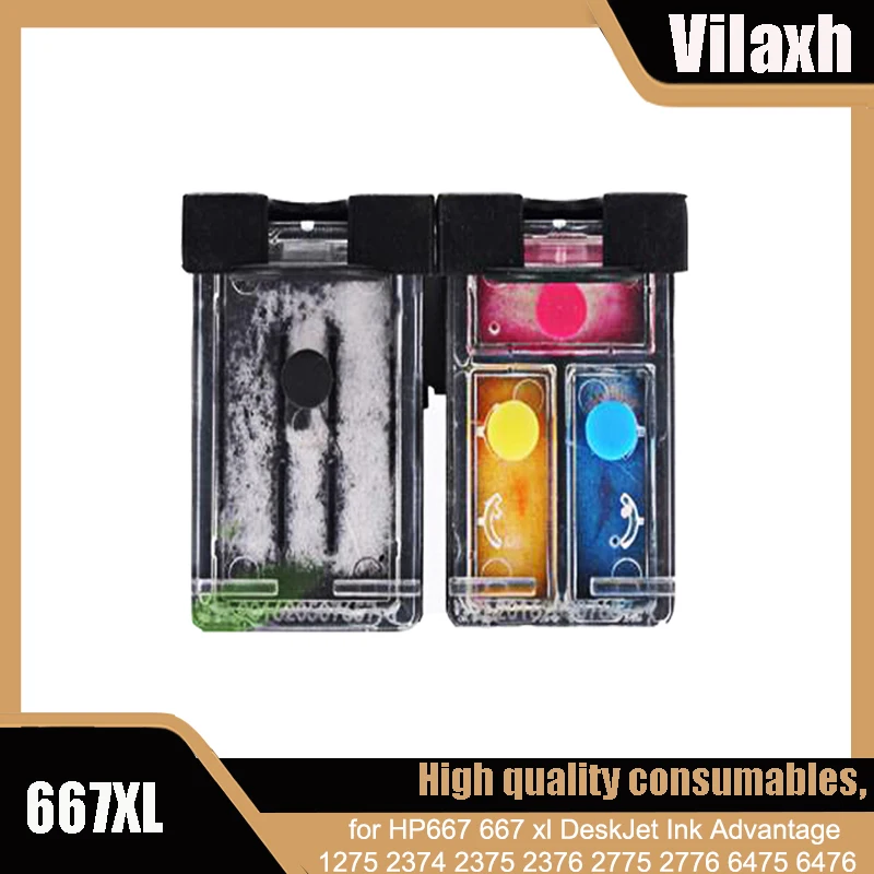 Перезаряжаемый картридж Vliaxh 667XL совместимый с принтером HP 667 HP667 Deskjet Ink Advantage 1275 2374