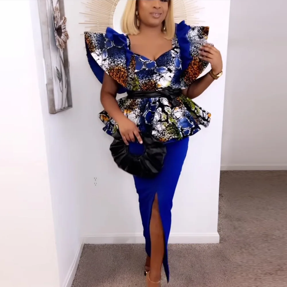 

2023 African Dresses for Women African Dashiki Print Elegant Evening Plus Size Bodycon Maxi Robe Wedding Party Ankara Dress