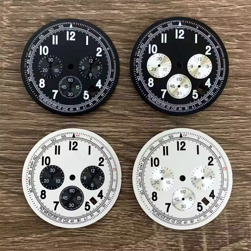

2023 NEW 36.8mm Watch Dial for VK63 Quartz Movement, White/Black Watch Faces with Green Luminous