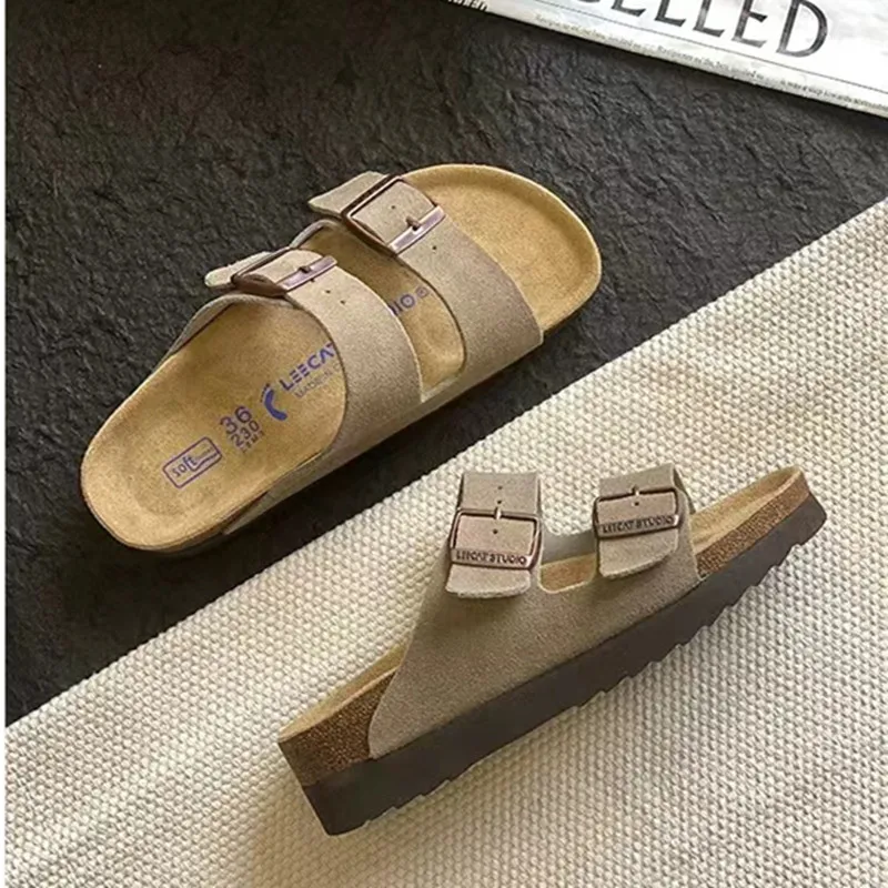 Birken Shoes 2023 New Summer Wear Slippers Women's Platform Increased Holiday Leisure Beach Women's Half Slippers.