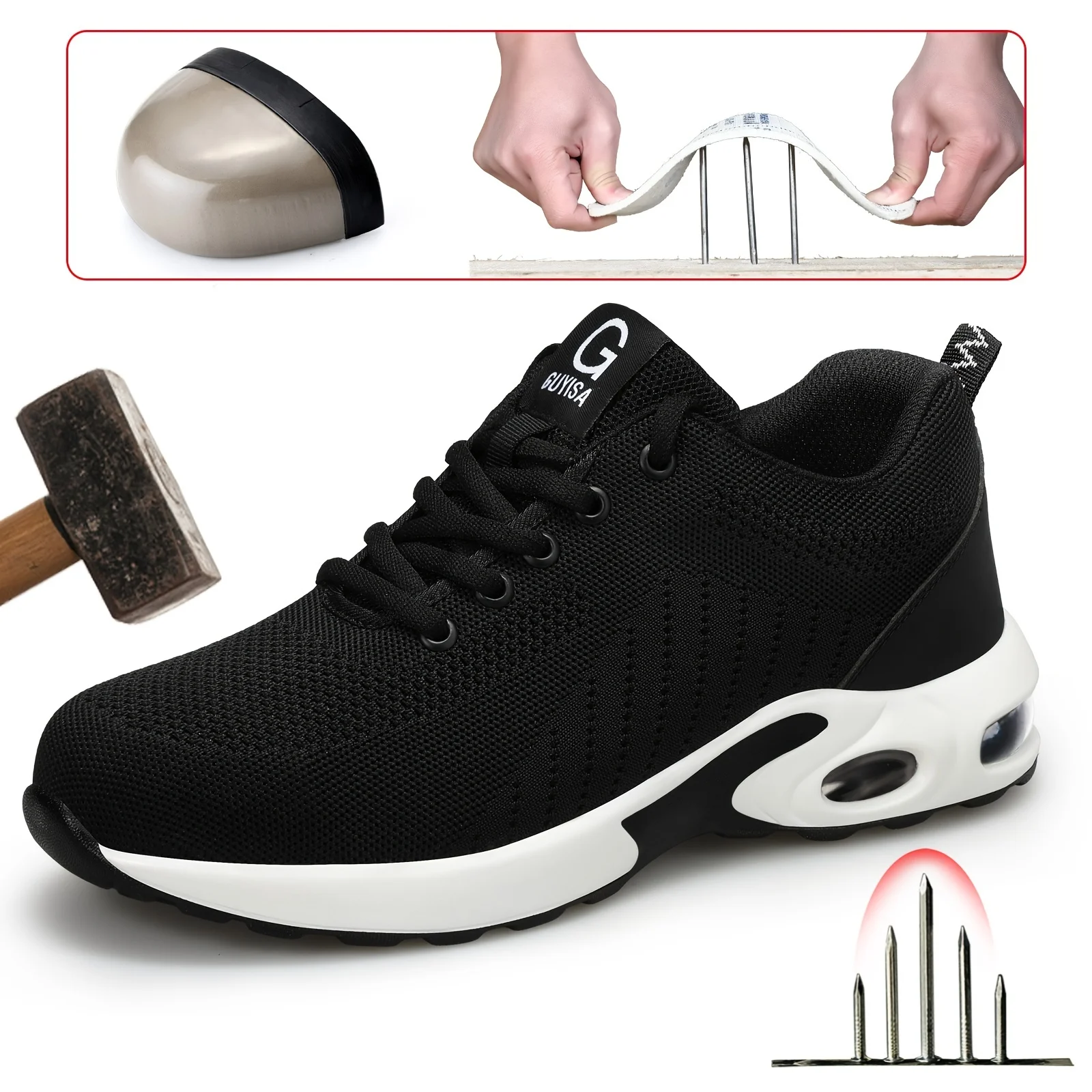 

Men's Air Cushion Safety Shoes, Breathable Non Slip Sneakers, Fall/Winter saftey boots for men work work shoes men safety shoes