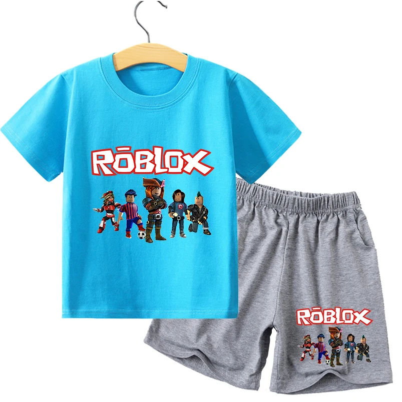 Детский костюм Roblox из футболки и брюк комплект летней одежды в стиле аниме с