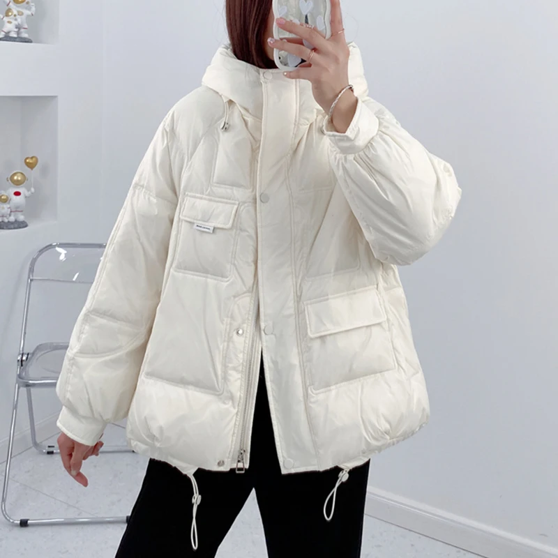 bread jacket down jacket female short section 2022 new Korean version loose hooded small white duck down student