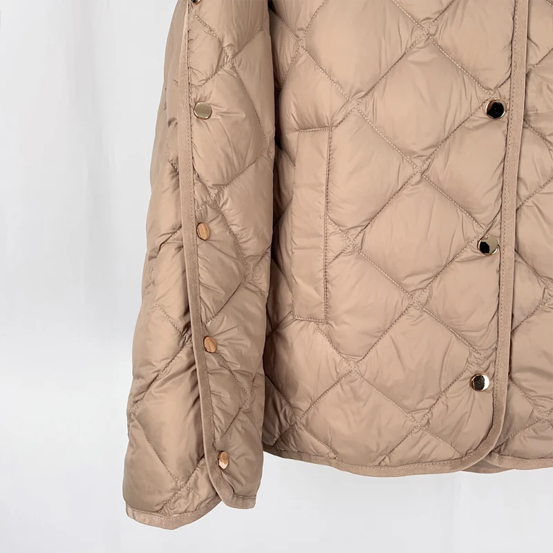 Luxury Women Metal button down jacket 2022 Winter Khaki Black Loose Hooded puffer coat Ultra Light Warm Clothing INKEO 2O310