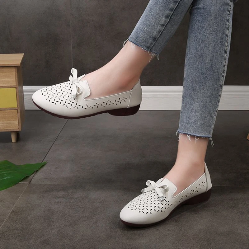 2022 New Fashion Flat Shoes Women Summer Hollow Out Casual Loafers Bow Shallow Female Non-slip Outdoor Flats Mocasines luxe