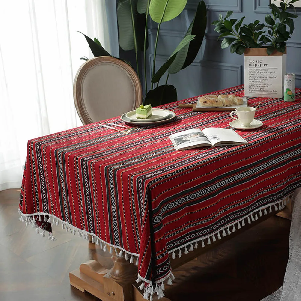 

Dining Table Tablecloth Simian National Wind Cotton and Linen Waterproof and Oil-proof Tablecloth Household Coffee Table Cover