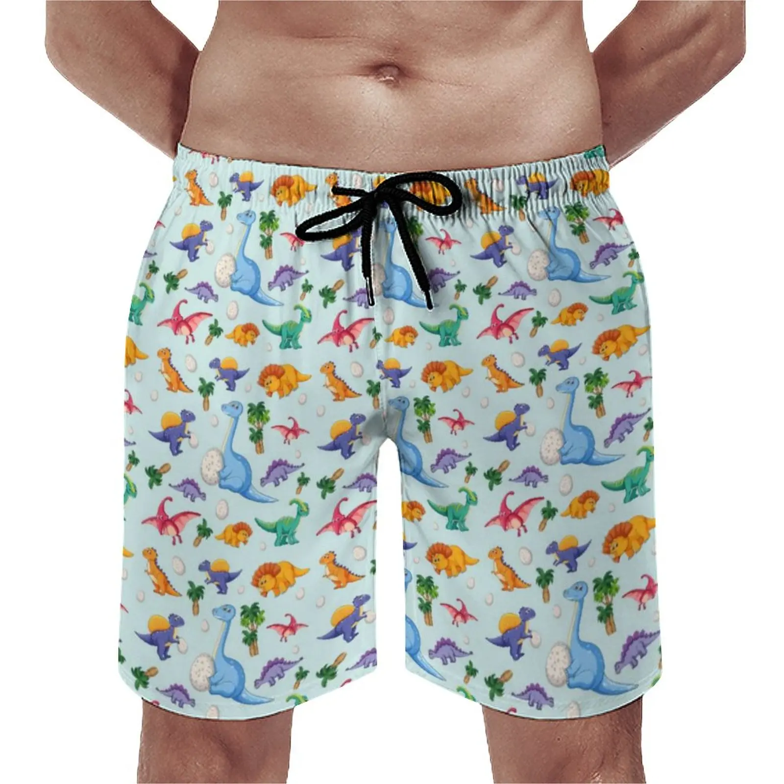 

Colorful Cute Dinosaurs Board Shorts Cartoon Dinos Jungle Classic Board Short Pants Men's Custom Plus Size Swim Trunks Gift