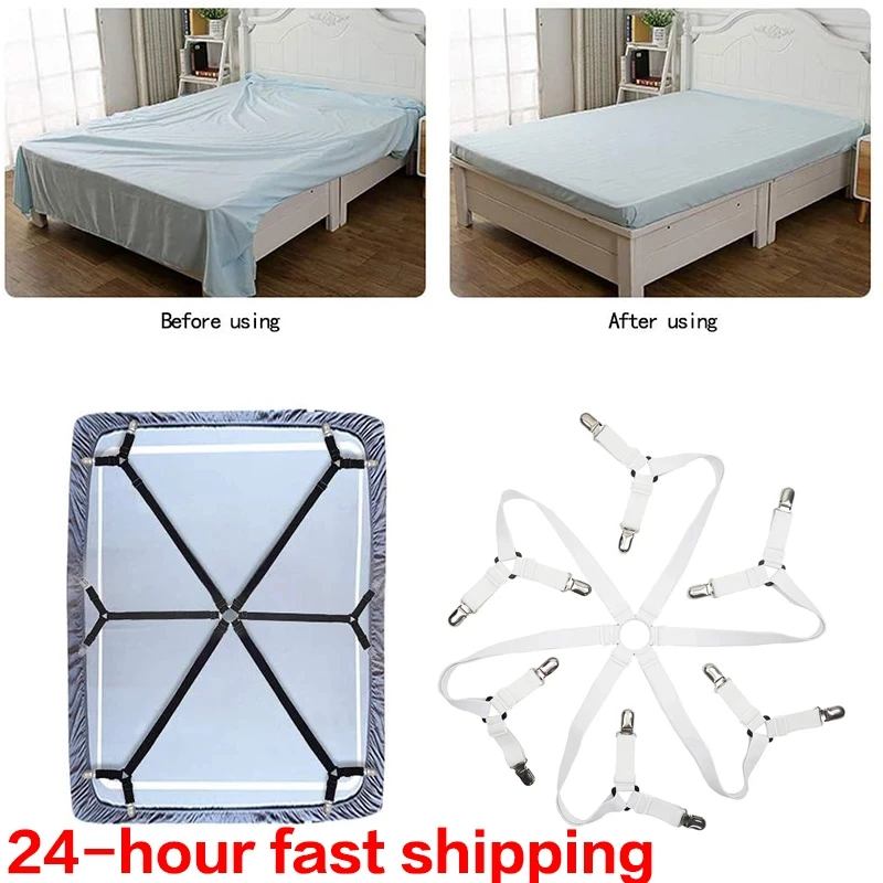 

4Pcs Bed Sheet Holder Sheet Fixed Device Adjustable Elastic 12 Clips To Fix Mattress Cover Blanket Clips To Fix Non-Slip Straps