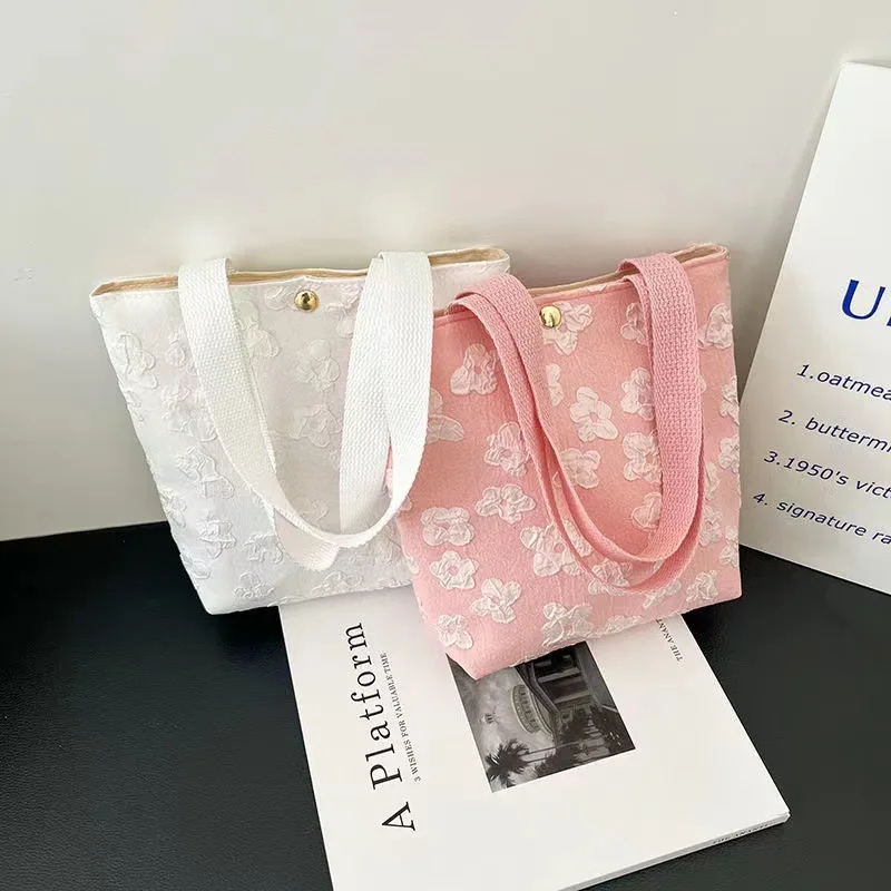 

Tote Women's Cosmetic Bag Shopper Lunch Bags for Children Women's Canvas Cosmetic Organizer Cheap Pouches Bag Pink Cute Flower