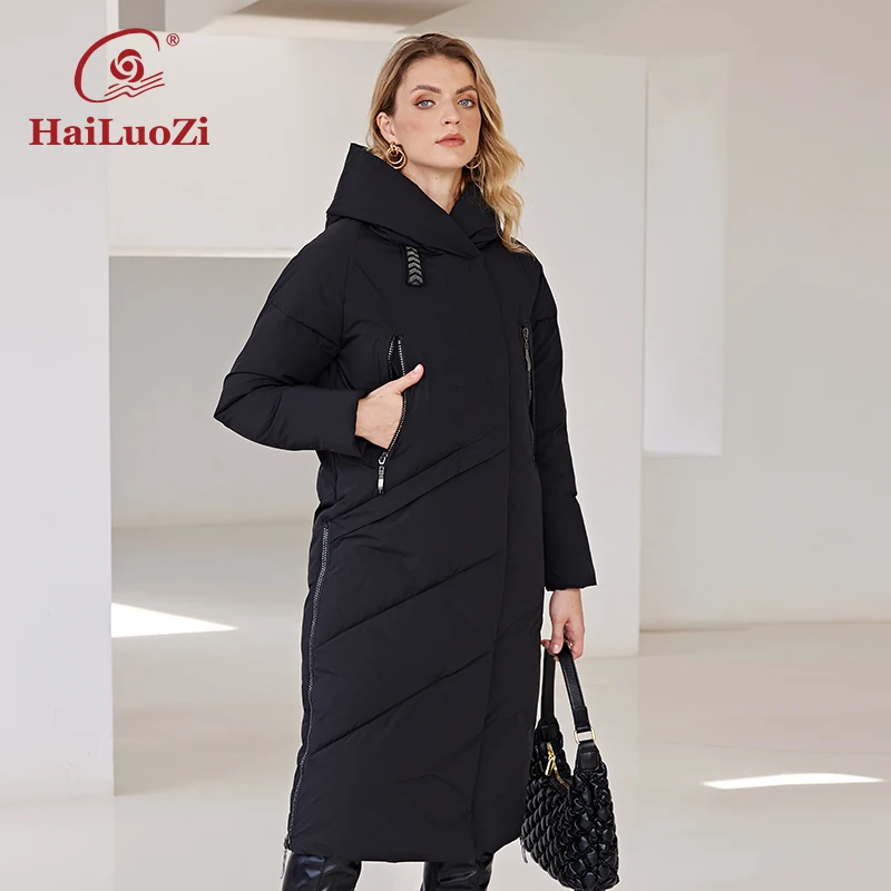 Фото Новое поступление 2022 зимние женские куртки HaiLuoZi длинные толстые из био-хлопка с