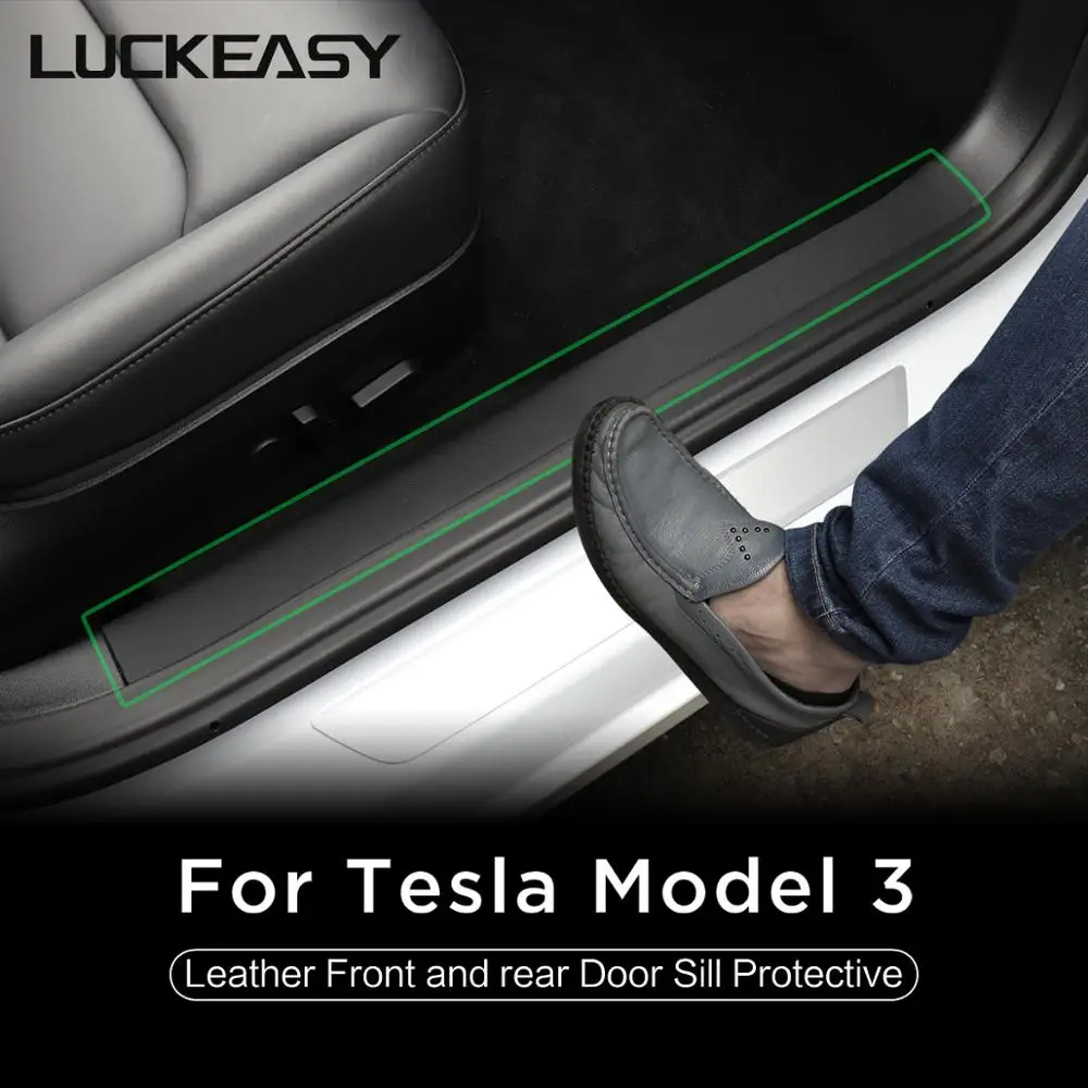 

LUCEASY For Tesla Model 3 Car Leather Front And Rear Door Sill Protective model3 2017-2023 Hidden Protection 4pcs/Set