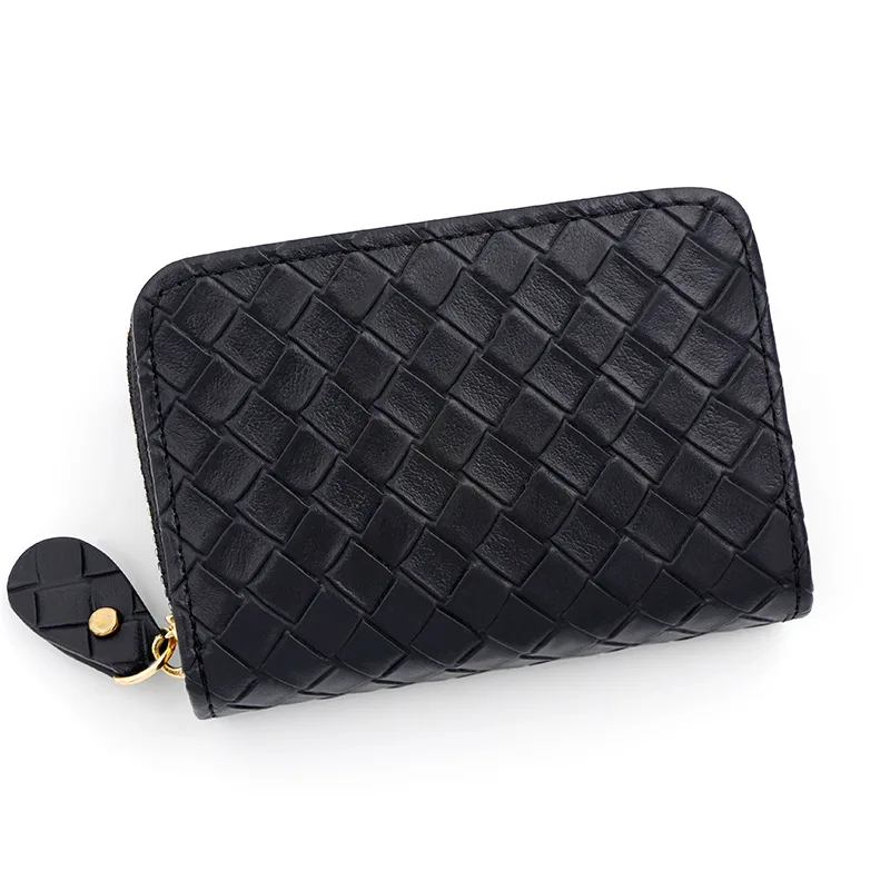 Leather-woven Card Holder Solid Color Multi-card Coin Purse Waterproof And Wear-resistant Wallet