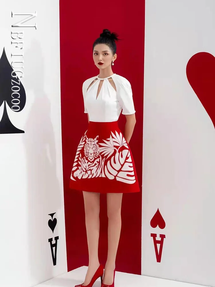 

2022 Spring New Short Sleeve Hollow Design Women Dress Patchwork Female Dresses