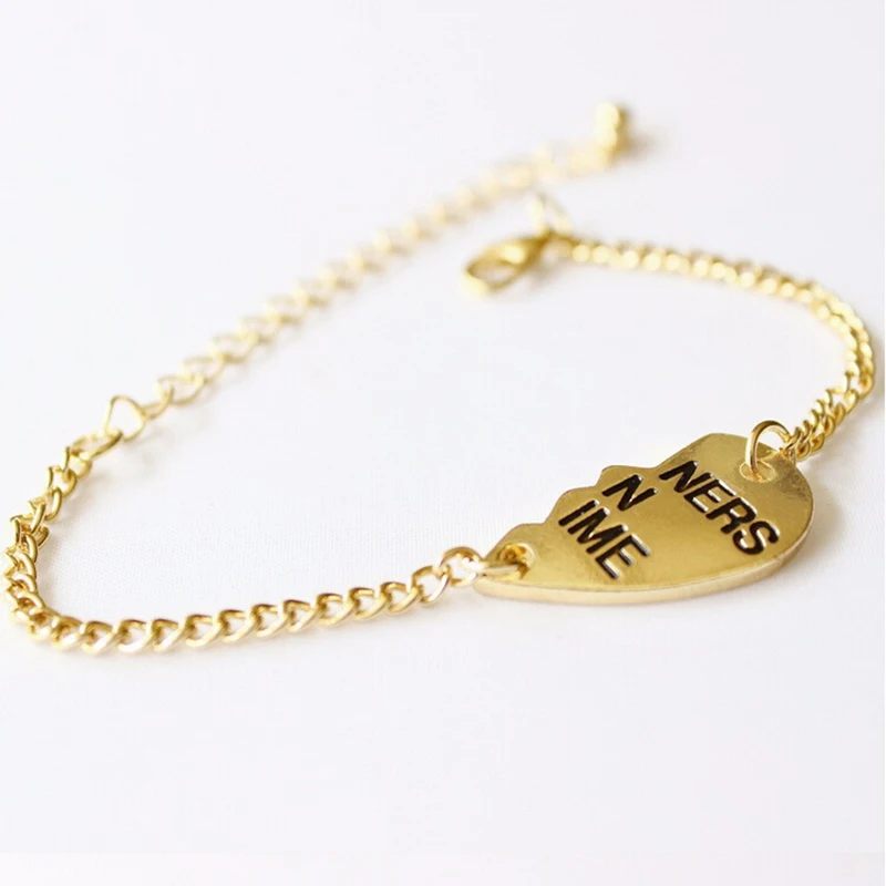 1 Set Vintage  "Partners in Crime" Best Friends BFF  Heart Chain Charm Bracelet For Women Jewelry Accessories images - 6