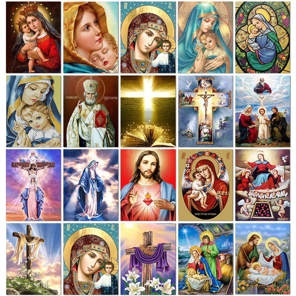 

5D Diamond Painting Religious Madonna Jesus Diamond Embroidery Mosaic DIY Full Round Cross Stitch Rhineons Home Decor Promotion