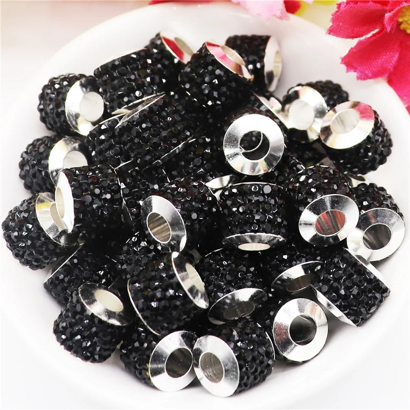 20Pcs Assorted Color Rhinestone European Craft Beads 5mm Big Hole Silver Core Fit Pandora Charms Bracelet Hair Beads Shoelaces images - 6