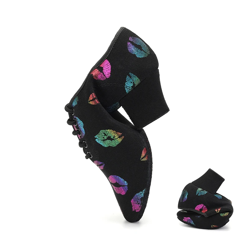Ballroom Dancing Shoes for Women Colorful Lips Pattern Soft Suede Sole Women's Latin Dance Shoes 5CM 3.5CM Split Heel