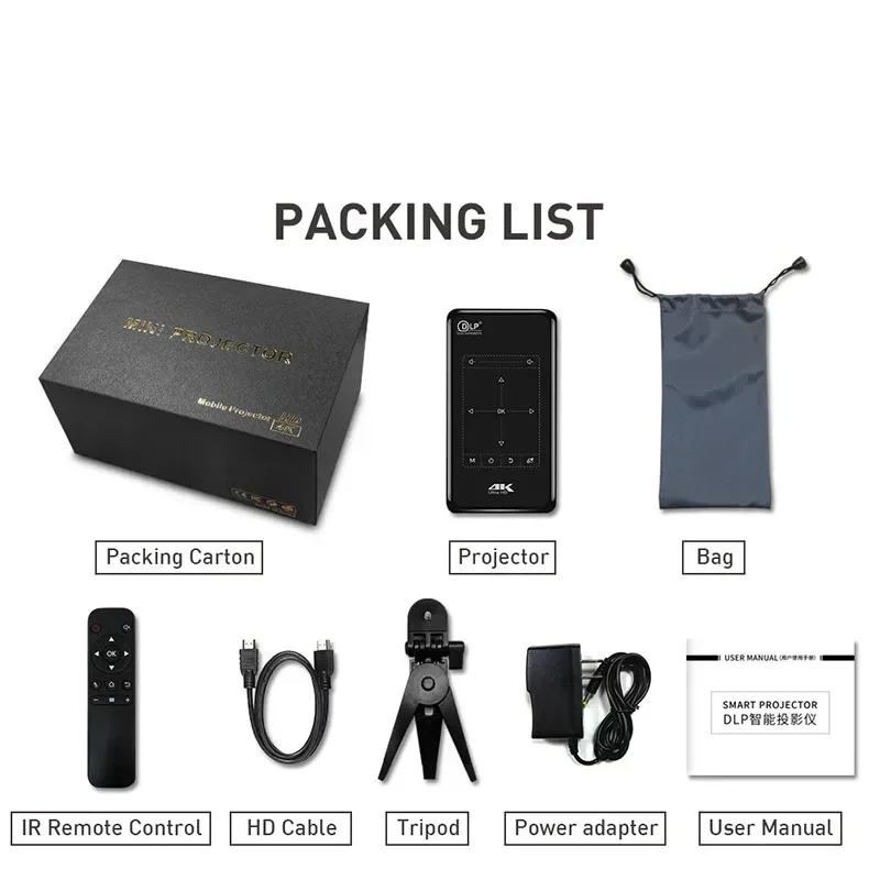 P09II двухдиапазонный 3D Mini 4K HD декодирующий DLP-проектор с 5G WIFI BT 2 + 16 ГБ