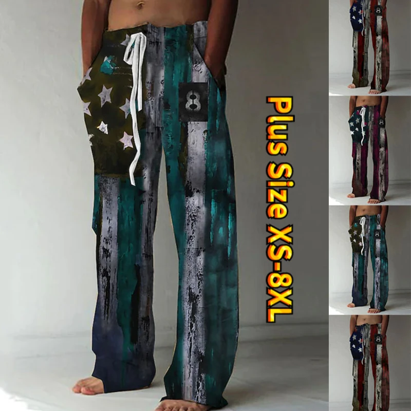 

Stars and Stripes High Waisted Printed Pattern Men's Loose Trousers Outside the Casual Style XS-8XL