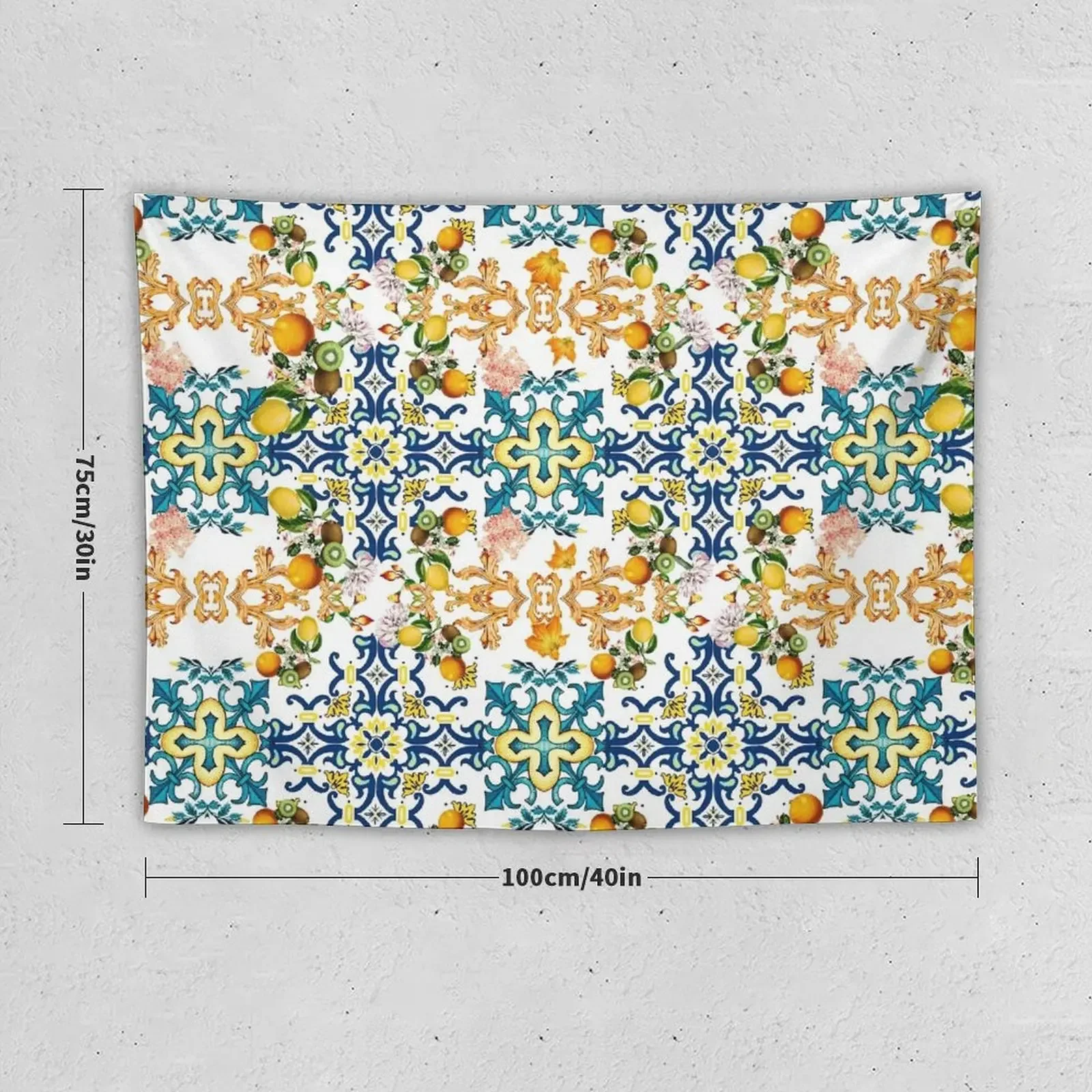 Сицилийская винтажная синяя плитка с рисунком лимона и киви скандинавский Декор