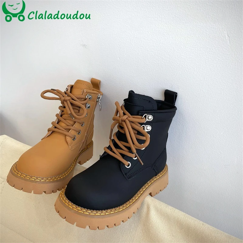 

Claladoudou High Quality Kids Boys Girls Boots,Genuine Leather Toddler Ankle Boot For Autumn School,Lace-up Size Zip Shoe