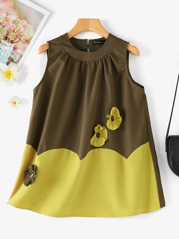 Топы ZANZEA женские с круглым вырезом модная плиссированная туника в Корейском