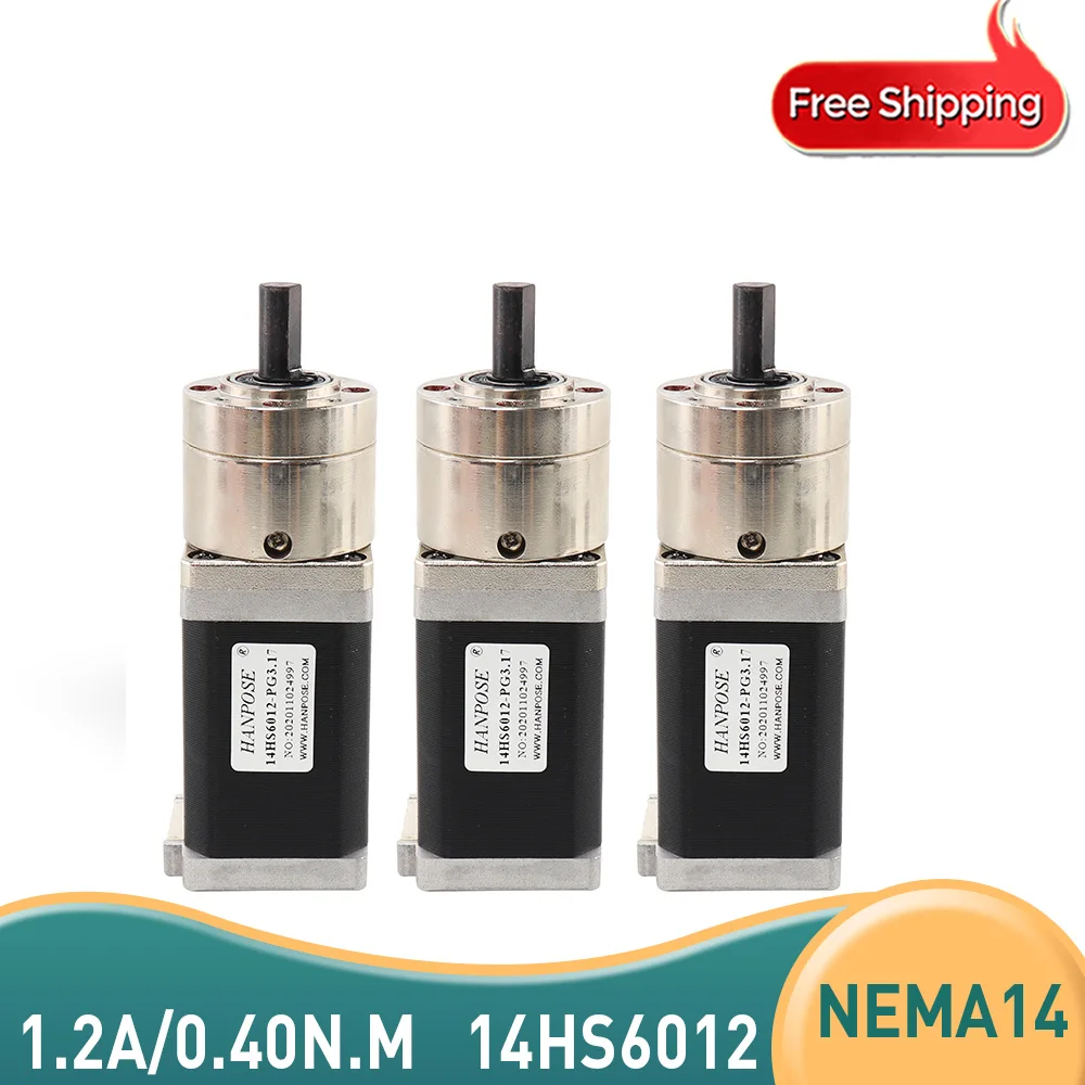 

free shipping 3PCS 14HS6012-PG Nema14 Stepper Motor 1.2A Extruder Gear Stepper Motor Ratio 5.18:1 Planetary Gearbox Geared motor