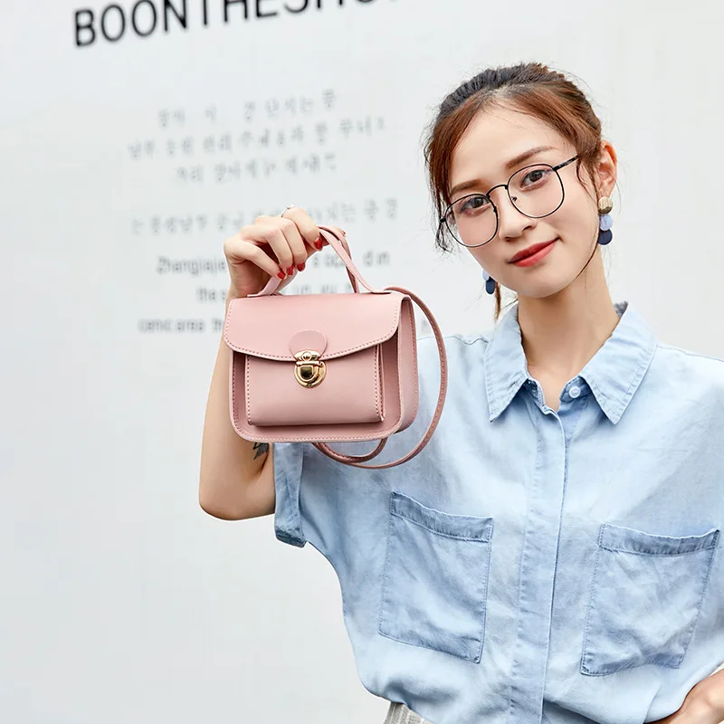 2022 New Simple Fashion Korea Lock Small Chic Women's PU Leather Girls Lady One Shoulder Crossbody Bag