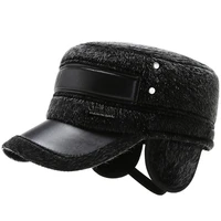 imitated mink military hat vintage flat top caps winter warm earflap hats men army cap fashion adjustable cadet hats
