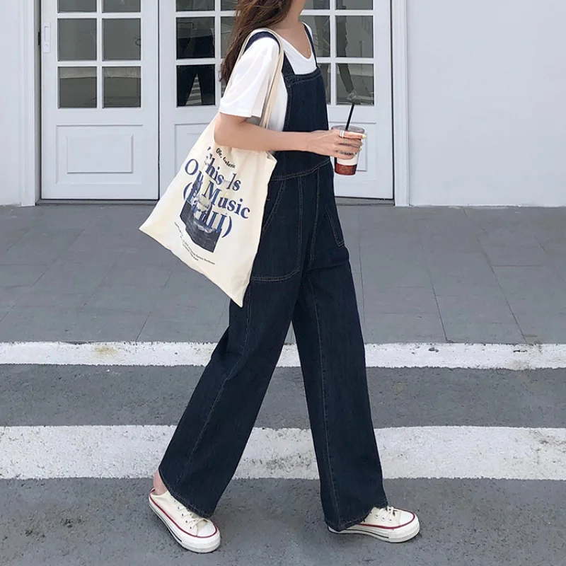 Denim Strap Pants Spring Summer 2023 New Korean Style Women's Vintage Port Style Ins Loose Straight Leg Wide Leg Floor Towers
