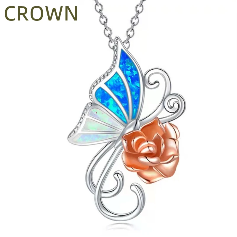 

CROWN Necklace Jewellery Butterfly Rose Women's Necklace Delicate Fashionable Accessories Ornament