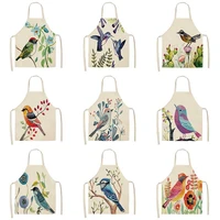 bird flower branch printed kitchen aprons for women household cleaning accessories linen cooking apron barber apron cook wear