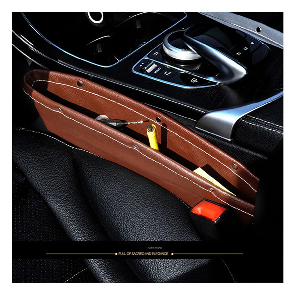 

Car Gap Filler, 2 Pack Leather Car Seat Organizer Gap Pocket Car Seat Storage Box for Holding Phone, Sunglasses, Keys, Black
