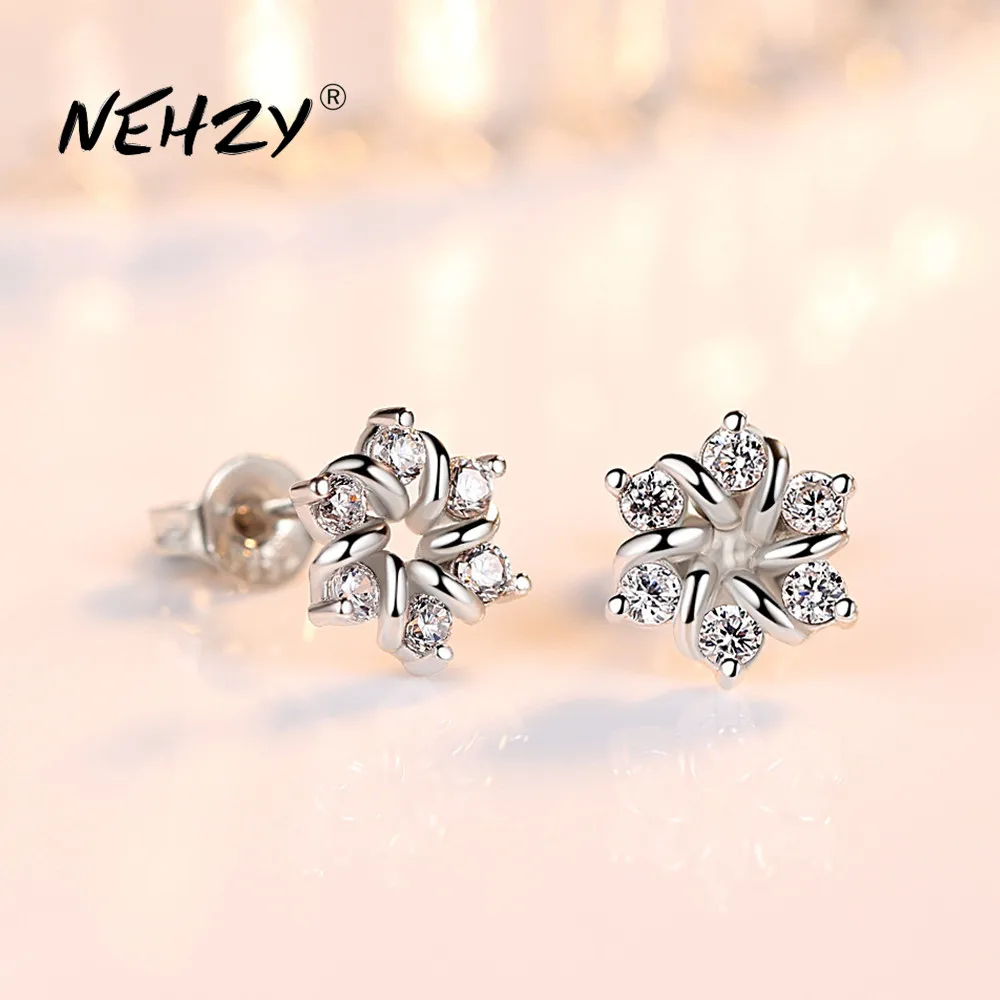 

NEHZY 925 silver needle Stud Earrings High Quality Woman Fashion Jewelry New Peach Blossom Zircon Crystal Hot Sale Earrings