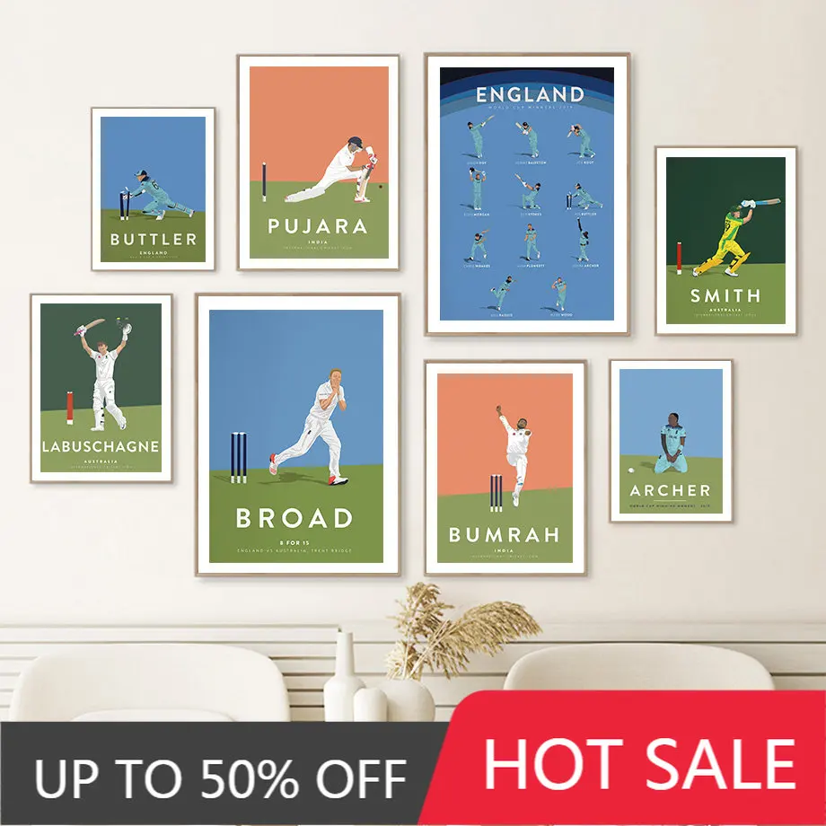 

Картина на холсте с изображением звезды чемпионата по крикету, настенные картины в скандинавском стиле для декора гостиной