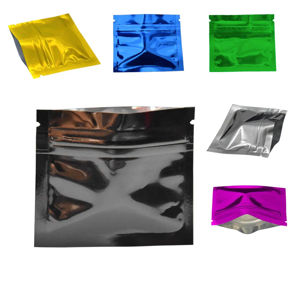 

100Pcs Glossy Aluminum Foil Zip Lock Bag Self Seal Resealable Tear Notch Flat Food Candy Tea Chocolate Bean Packaging Pouches