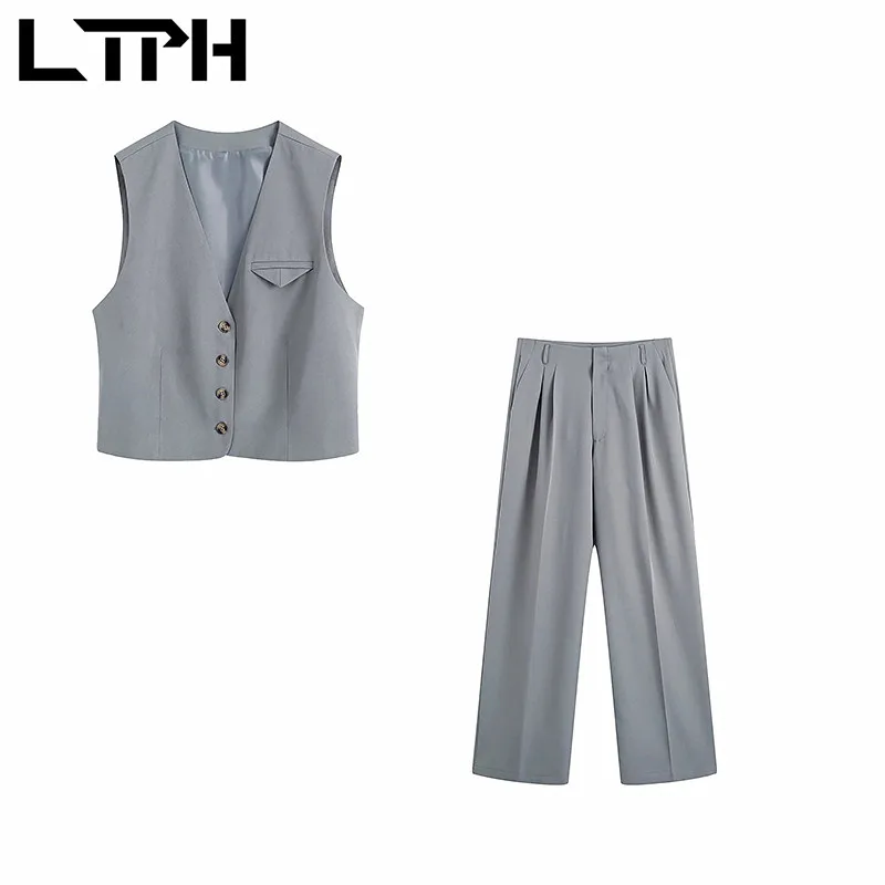 LTPH streetwear pant suits two piece set women V neck cardigan blazer vest jacket unisex style casual trousers 2023 spring new