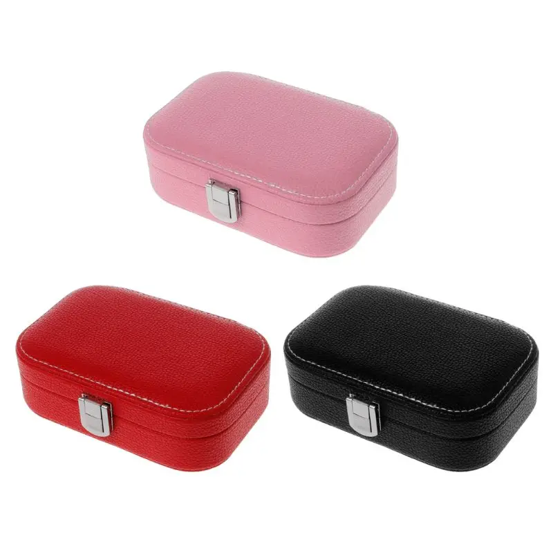 

E15E Travel Jewelry Box Portable Leather Earrings Rings Jewelry Storage Travel Case