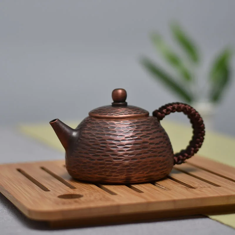 

Copper Kettle Small Vintage Coffee Pot Metal Tea Infuser Handmade Kettles Chines Tea Set with Braided Handle Water Jug Gift