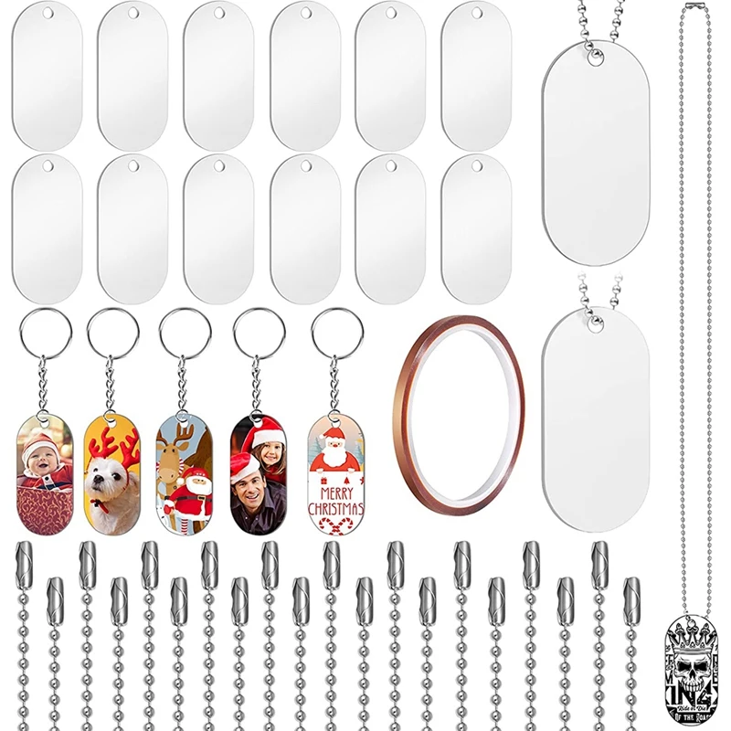 

Sublimation Dog Tags Blanks Aluminum,51Pcs Stamping Tag Necklace Set Keyrings Heat Pressed Tape For Personalized Tags