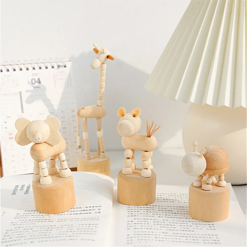 

Cartoon Wooden Artwork Movable Puppet Desktop Figurine Ornaments Clown Horse Giraffe Dog Statue Crafts Toy Gifts Home Decoration