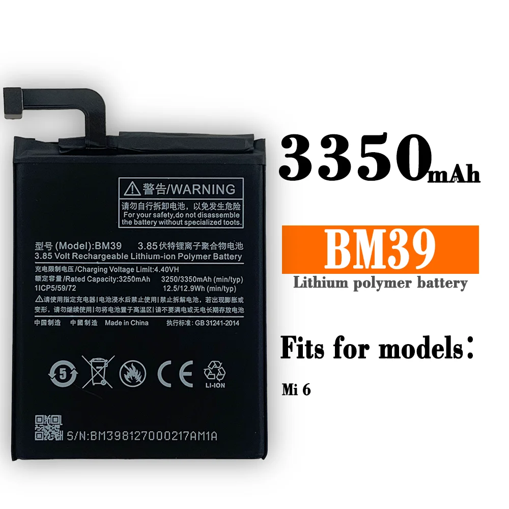 

100% Orginal Xiao mi BM39 3350mAh Battery For Xiaomi 6 Mi6 M6 High Quality Phone Replacement Batteries